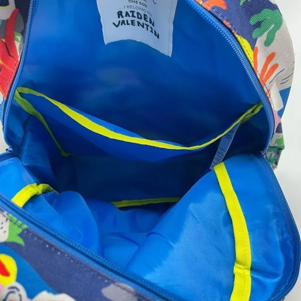 Mini Boden Small Child Backpack Bag Blue Green Red Dinosaur Print Used Preowned
